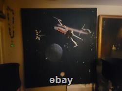 Huge Star Wars Movie Painting On Canvas Death Star X-Wing Starfighters 48x50in
