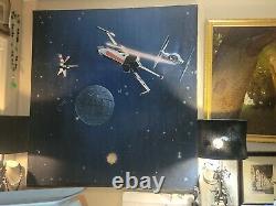Grande peinture de film Star Wars sur toile Death Star X-Wing Starfighters 48x50 pouces