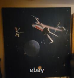Grande peinture de film Star Wars sur toile Death Star X-Wing Starfighters 48x50 pouces